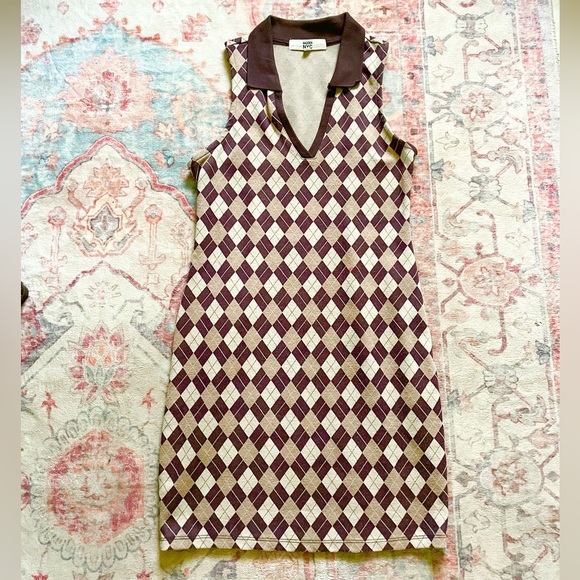 Madden Girl Argyle Sleeveless Mini Dress - Brown and Cream - Picture 8 of 8